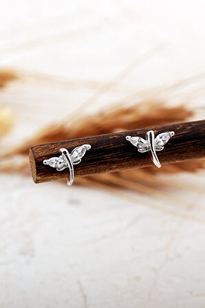 Yusufçuk Rodyumlu Mini Gümüş Küpe 7406