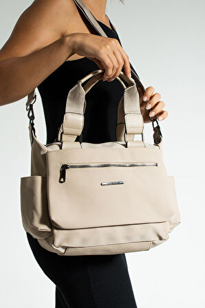 Kadın Çok Gözlü Suya Dayanıklı Ayarlanbilir Kum Saten Çapraz Askılı El ve Omuz Çantası