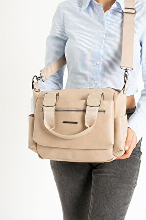 Kadın Suni Deri Çok Gözlü Kullanışlı Ayarlanabilir Çapraz Askılı Kum Mat Omuz Çantası