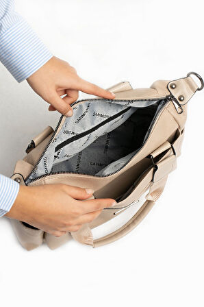 Kadın Suni Deri Çok Gözlü Kullanışlı Ayarlanabilir Çapraz Askılı Kum Mat Omuz Çantası