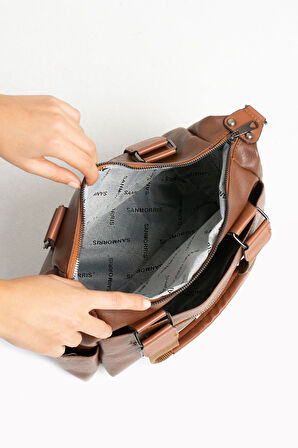 Kadın Suni Deri Çok Gözlü Kullanışlı Ayarlanabilir Çapraz Askılı Omuz Çantası Taba Mat