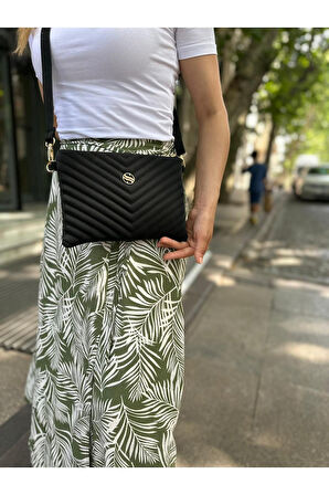 Kadın Siyah Renkli Saten Kumaş Ayarlanabilir Çapraz Ve El Askılı Portföy, Clutch Çanta