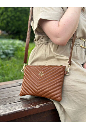 Kadın Suni Deri Taba Renkli Ayarlanabilir Çapraz Ve El Askılı Portföy, Clutch Çanta