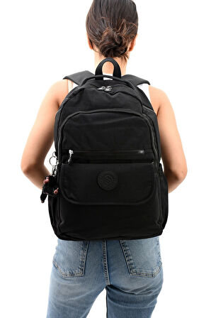 Unisex Suya Dayanıklı Kumaş Siyah Renkli Laptop Bölmeli Büyük Boy Okul Seyahat Sırt Çantası