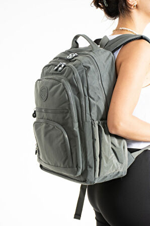 Unisex Suya Dayanıklı Krinkıl Kumaş Çok Gözlü Orta Boy Koyu Gri Renkli Laptop Okul Ve Sırt Çantası