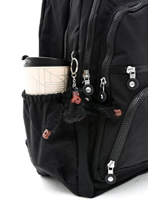 Unisex Suya Dayanıklı Krinkıl Kumaş Çok Gözlü Orta Boy Siyah Renkli Laptop Okul Ve Sırt Çantası