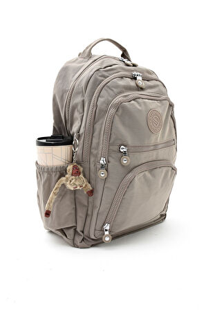 Unisex Suya Dayanıklı Vizon Renkli Krinkıl Kumaş Çok Gözlü Orta Boy Laptop Okul Ve Sırt Çantası