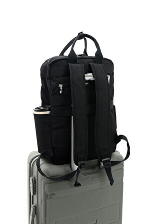 Unisex Suya Dayanıklı Krinkıl Kumaş Çok Gözlü Büyük Boy Siyah Renkli Laptop Okul Ve Sırt Çantası