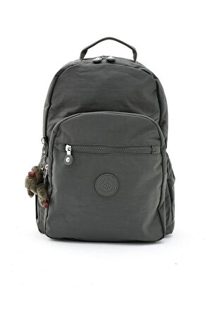 Unisex Suya Dayanıklı Krinkıl Kumaş Çok Gözlü Büyük Boy Koyu Gri Renkli Laptop Okul Ve Sırt Çantası