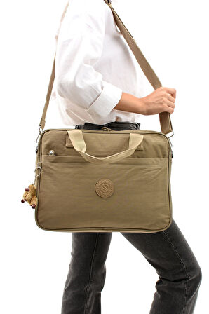 Unisex Klinkır Bej Renkli Suya Dayanıklı Laptop Bölmeli Çapraz-el Askılı Evrak Ve Laptop Çantası