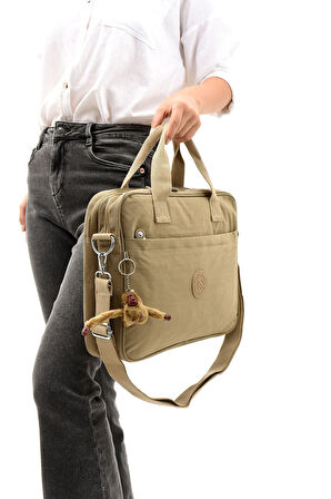 Unisex Klinkır Bej Renkli Suya Dayanıklı Laptop Bölmeli Çapraz-el Askılı Evrak Ve Laptop Çantası