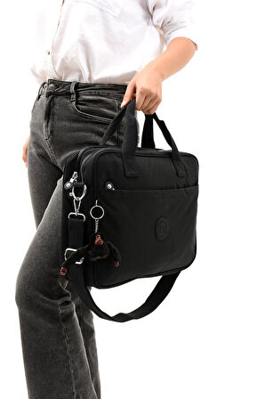 Unisex Klinkır Siyah Renkli Suya Dayanıklı Laptop Bölmeli Çapraz-el Askılı Evrak Ve Laptop Çantası