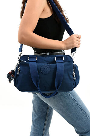 Unisex Krinkıl Kumaş Omuz Ve Çapraz Askılı Siyah Renkli Çanta