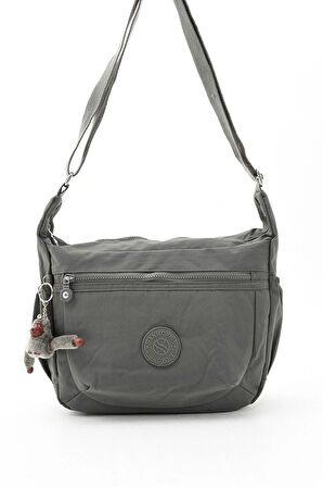 Unısex Suya Dayanıklı Koyu Gri Renkli Krinkıl Kumaş Çok Gözlü Çapraz Okul Seyahat Ve Omuz Çantası