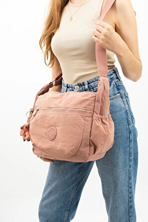 Unısex Suya Dayanıklı Pembe Renkli Krinkıl Kumaş Çapraz Günlük Okul Seyahat Ve Omuz Çantası