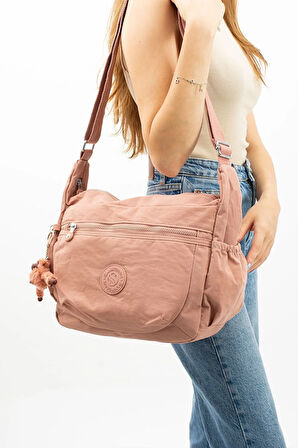 Unısex Suya Dayanıklı Pembe Renkli Krinkıl Kumaş Çapraz Günlük Okul Seyahat Ve Omuz Çantası