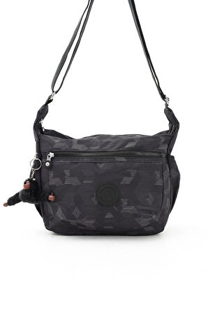 Unısex Suya Dayanıklı Siyah Desenli Krinkıl Kumaş Çapraz Günlük Okul Seyahat Ve Omuz Çantası