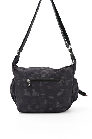 Unısex Suya Dayanıklı Siyah Desenli Krinkıl Kumaş Çapraz Günlük Okul Seyahat Ve Omuz Çantası