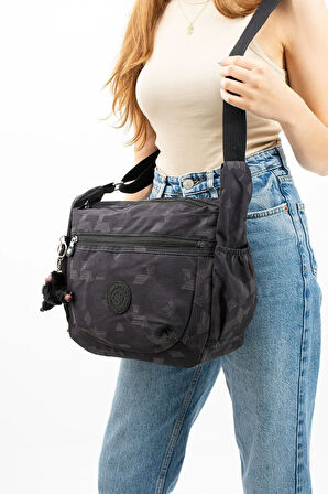 Unısex Suya Dayanıklı Siyah Desenli Krinkıl Kumaş Çapraz Günlük Okul Seyahat Ve Omuz Çantası