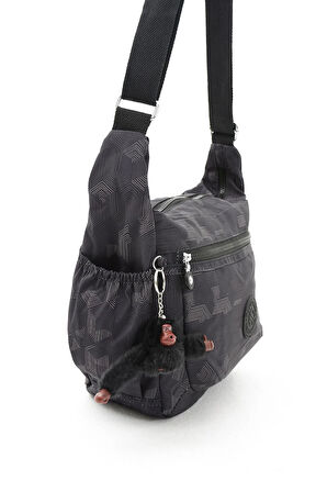 Unısex Suya Dayanıklı Siyah Desenli Krinkıl Kumaş Çapraz Günlük Okul Seyahat Ve Omuz Çantası