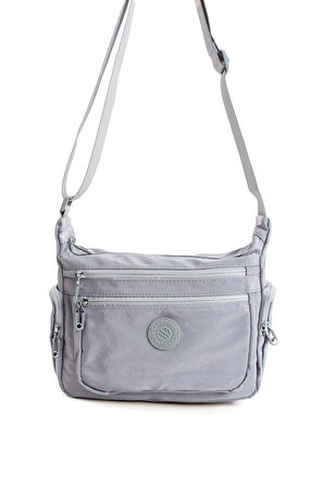 Kadın Çok Gözlü Suya Dayanıklı Paraşüt Kumaş Gri Renkli Ayarlanabilir Çapraz Askılı Omuz Çantası