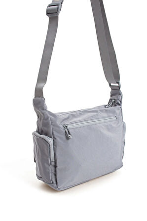 Kadın Çok Gözlü Suya Dayanıklı Paraşüt Kumaş Gri Renkli Ayarlanabilir Çapraz Askılı Omuz Çantası