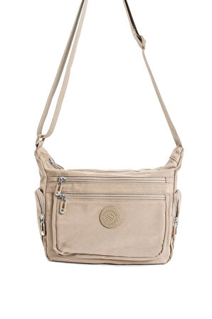 Kadın Çok Gözlü Suya Dayanıklı Paraşüt Kumaş Kum Renkli Ayarlanabilir Çapraz Askılı Omuz Çantası