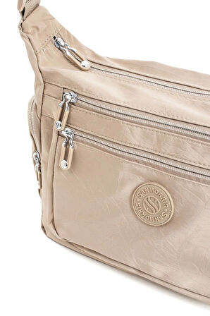 Kadın Çok Gözlü Suya Dayanıklı Paraşüt Kumaş Kum Renkli Ayarlanabilir Çapraz Askılı Omuz Çantası