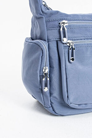 Kadın Çok Gözlü Suya Dayanıklı Paraşüt Kumaş Mavi Renkli Ayarlanabilir Çapraz Askılı Omuz Çantası