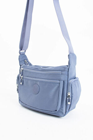 Kadın Çok Gözlü Suya Dayanıklı Paraşüt Kumaş Mavi Renkli Ayarlanabilir Çapraz Askılı Omuz Çantası