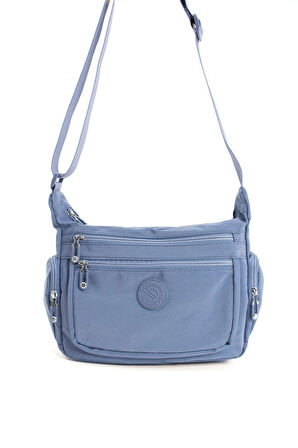 Kadın Çok Gözlü Suya Dayanıklı Paraşüt Kumaş Mavi Renkli Ayarlanabilir Çapraz Askılı Omuz Çantası