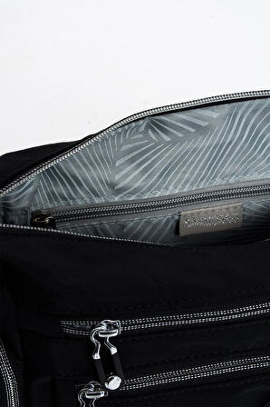 Kadın Çok Gözlü Suya Dayanıklı Paraşüt Kumaş Siyah Renkli Ayarlanabilir Çapraz Askılı Omuz Çantası