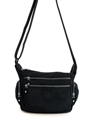 Kadın Çok Gözlü Suya Dayanıklı Paraşüt Kumaş Siyah Renkli Ayarlanabilir Çapraz Askılı Omuz Çantası