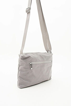 Kadın Çok Gözlü Suya Dayanıklı Paraşüt Kumaş Açık Gri Renk Ayarlanabilir Çapraz Askılı Omuz Çantası