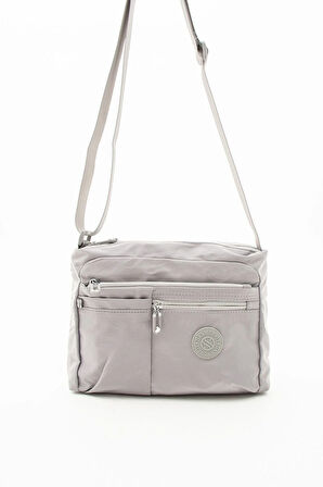 Kadın Çok Gözlü Suya Dayanıklı Paraşüt Kumaş Açık Gri Renk Ayarlanabilir Çapraz Askılı Omuz Çantası