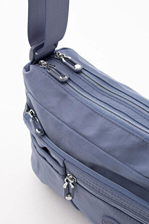 Kadın Çok Gözlü Suya Dayanıklı Paraşüt Kumaş Ayarlanabilir Mavi Renkli Çapraz Askılı Omuz Çantası