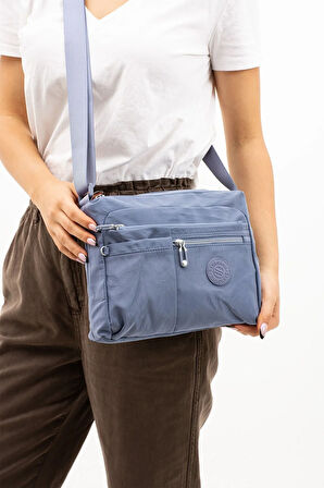 Kadın Çok Gözlü Suya Dayanıklı Paraşüt Kumaş Ayarlanabilir Mavi Renkli Çapraz Askılı Omuz Çantası