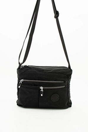 Kadın Çok Gözlü Suya Dayanıklı Paraşüt Kumaş Siyah Renkli Ayarlanabilir Çapraz Askılı Omuz Çantası