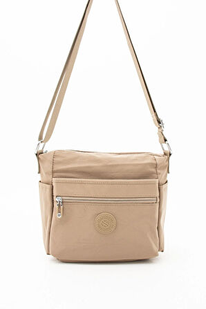 Kadın Çok Gözlü Suya Dayanıklı Paraşüt Kumaş Kum Renkli Ayarlanabilir Çapraz Askılı Omuz Çantası