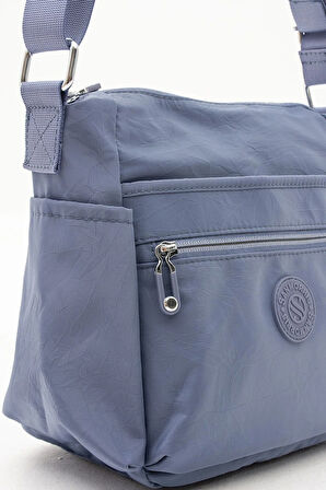 Kadın Çok Gözlü Suya Dayanıklı Paraşüt Kumaş Mavi Renkli Ayarlanabilir Çapraz Askılı Omuz Çantası