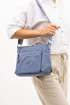 Kadın Çok Gözlü Suya Dayanıklı Paraşüt Kumaş Mavi Renkli Ayarlanabilir Çapraz Askılı Omuz Çantası