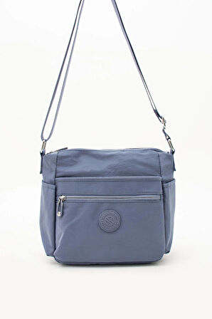 Kadın Çok Gözlü Suya Dayanıklı Paraşüt Kumaş Mavi Renkli Ayarlanabilir Çapraz Askılı Omuz Çantası