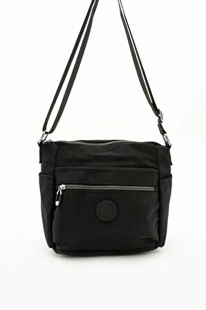 Kadın Çok Gözlü Suya Dayanıklı Paraşüt Kumaş Siyah Renkli Ayarlanabilir Çapraz Askılı Omuz Çantası