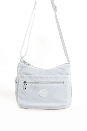 Kadın Çok Gözlü Suya Dayanıklı Paraşüt Kumaş Ayarlanabilir Çapraz Askılı Beyaz Omuz Çantası