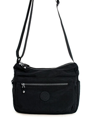 Kadın Çok Gözlü Suya Dayanıklı Paraşüt Kumaş Siyah Renkli Çapraz Askılı Omuz Çantası