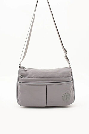 Kadın Suya Dayanıklı Paraşüt Kumaş 5 Gözlü Açık Gri Renkli Çapraz Askılı El Ve Omuz Çantası