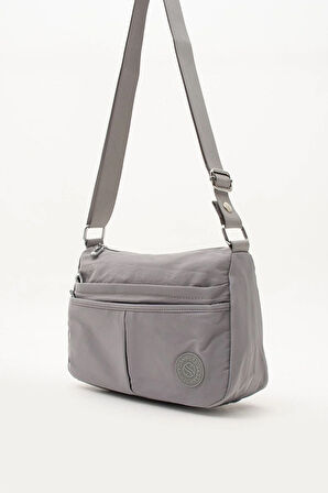 Kadın Suya Dayanıklı Paraşüt Kumaş 5 Gözlü Açık Gri Renkli Çapraz Askılı El Ve Omuz Çantası