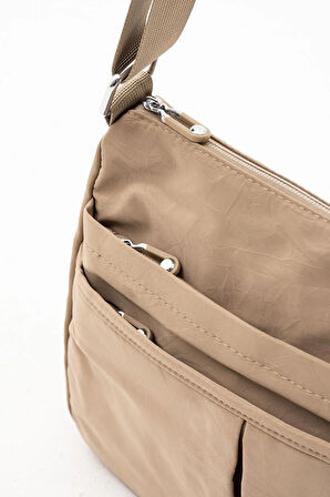 Kadın Suya Dayanıklı Paraşüt Kumaş 5 Gözlü Kum Renkli Çapraz Askılı El Ve Omuz Çantası