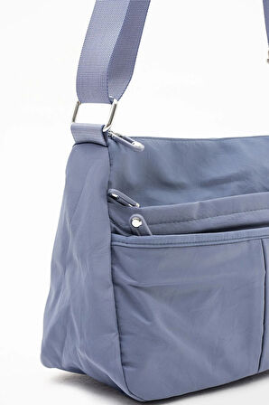 Kadın Suya Dayanıklı Paraşüt Kumaş 5 Gözlü Mavi Renkli Çapraz Askılı El Ve Omuz Çantası