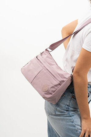 Kadın Suya Dayanıklı Paraşüt Kumaş 5 Gözlü Pudra Renkli Çapraz Askılı El Ve Omuz Çantası